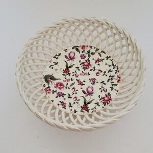 Vintage ERphila Cheery Chintz White Porcelain Lattice Work Bowl Oxford Germany